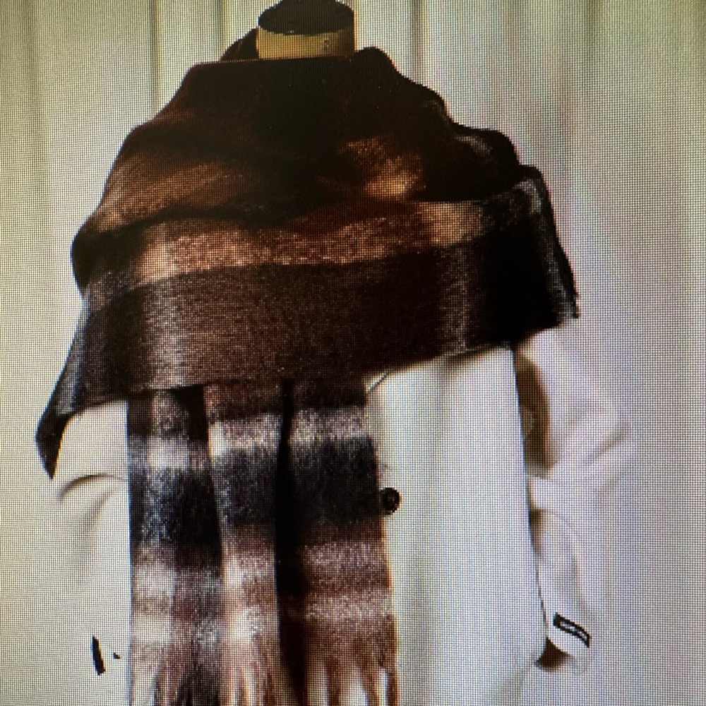 chunky winter plaid brown scarf w/fringe